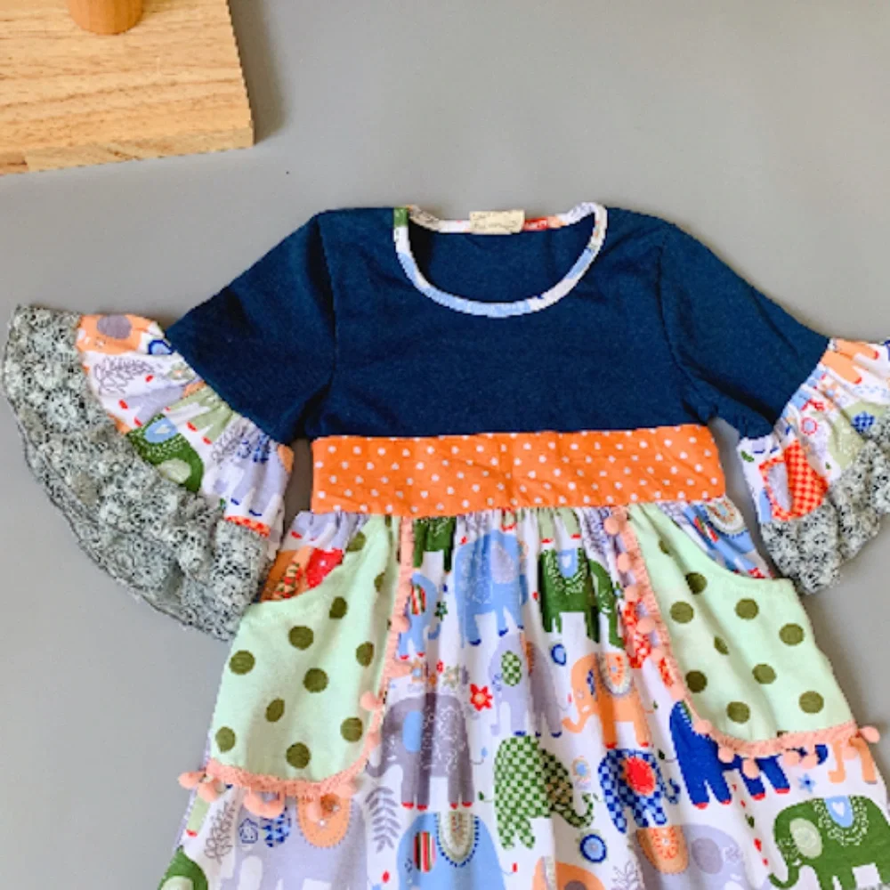 Boutique Elephant Short Sleeve Ruffle Dress